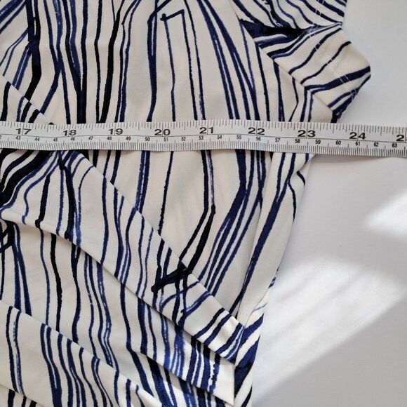 DKNY Women's Short-Sleeve Cream & Blue Geometric Print blouse with wrap front - Picture 9 of 9